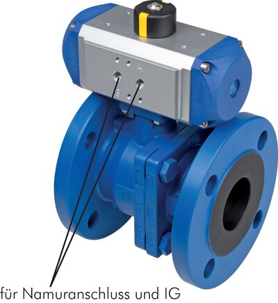 Exemplary representation: Flanged ball valve with pneumatic quarter-turn actuator