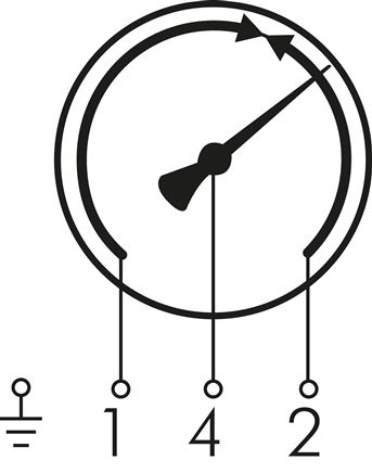 Schematic symbol: Single contact no. 3: The contact changes (changer), i.e. the contact opens and closes when the setpoint value is exceeded